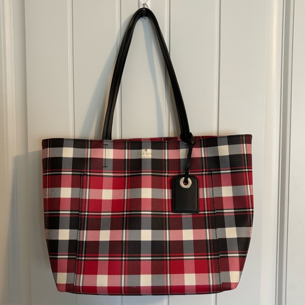 Kate Spade New York Hyde Lane Plaid Riley Tote Red Black